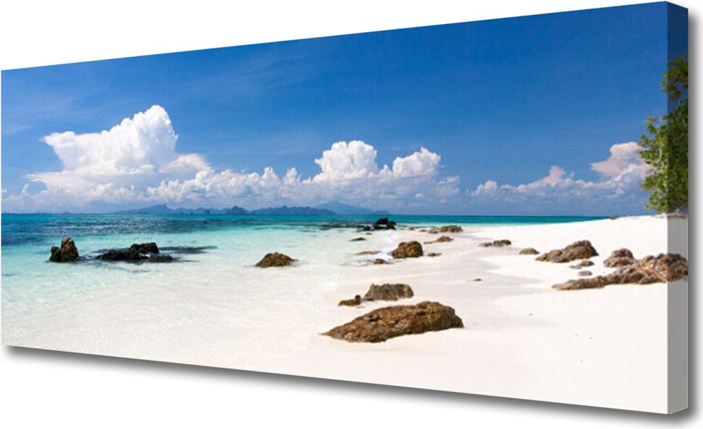 Tulup Leinwand-Bilder 125x50 Wandbild Canvas Kunstdruck Strand Steine Landschaft