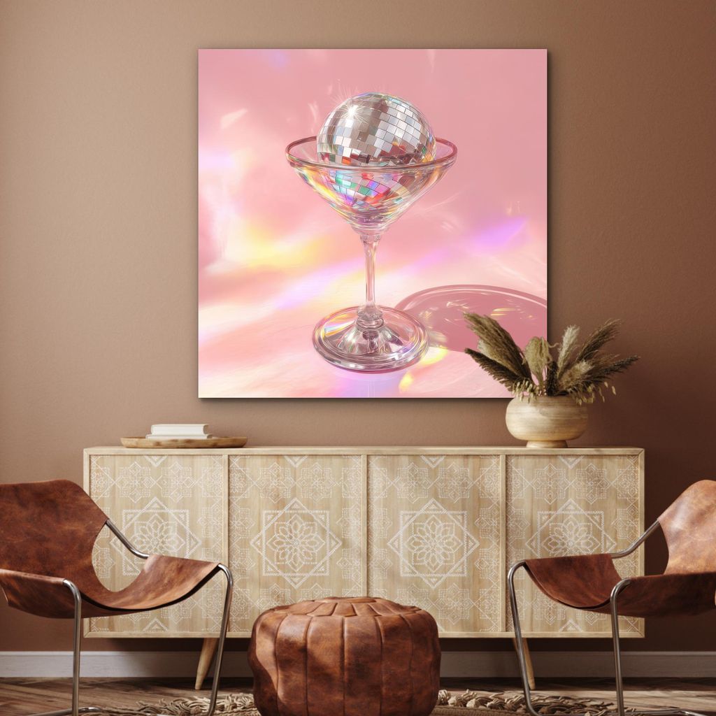 MuchoWow Wanddekoration Metall Metallbild Wandkunst 90x90 cm Martini Glas - Discokugel - Funkelnde Lichtpunkte MuchoWow Aluminium Gemälde - Dekora...