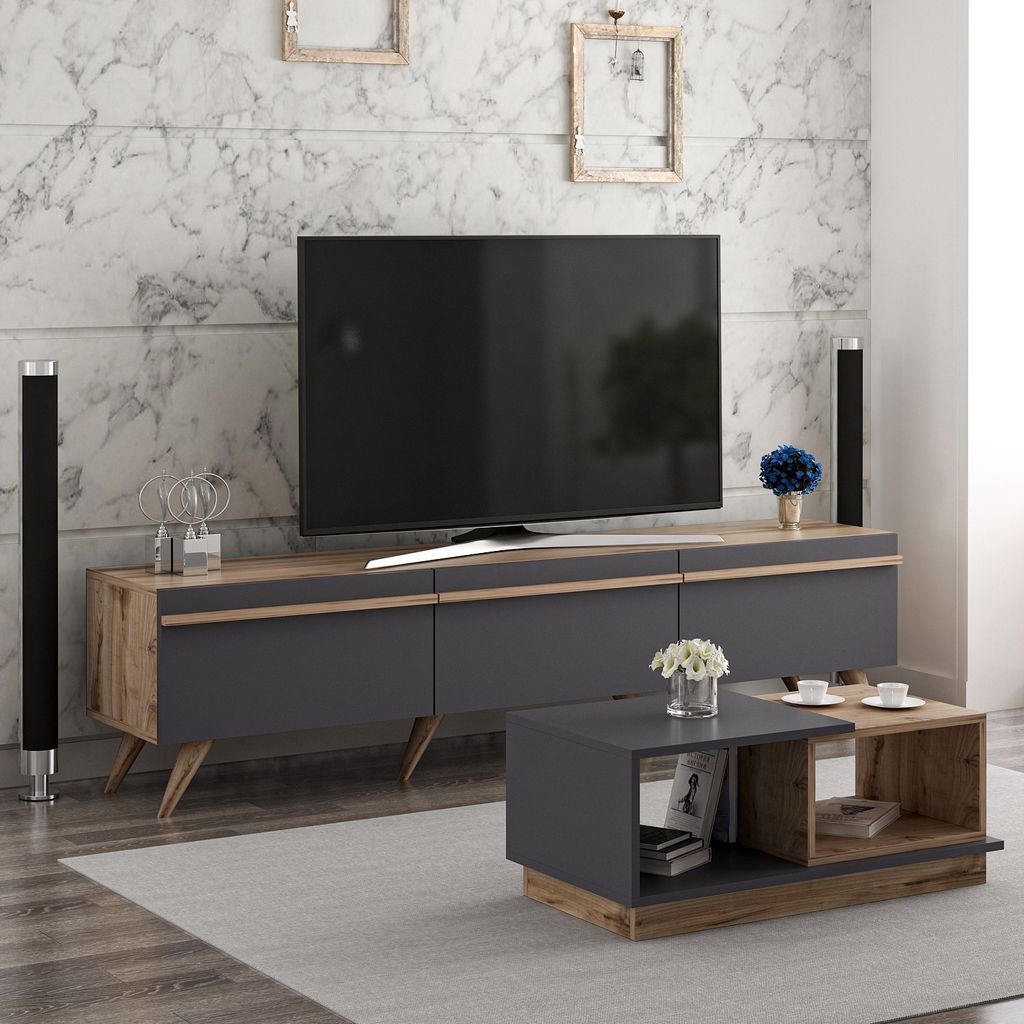 Skye Decor, Amsterdam, Wohnzimmermöbel-Set, Anthrazit, 100 % MELAMINBESCHICHTETE SPANPLATTEN, 180 x 35 x 42 cm