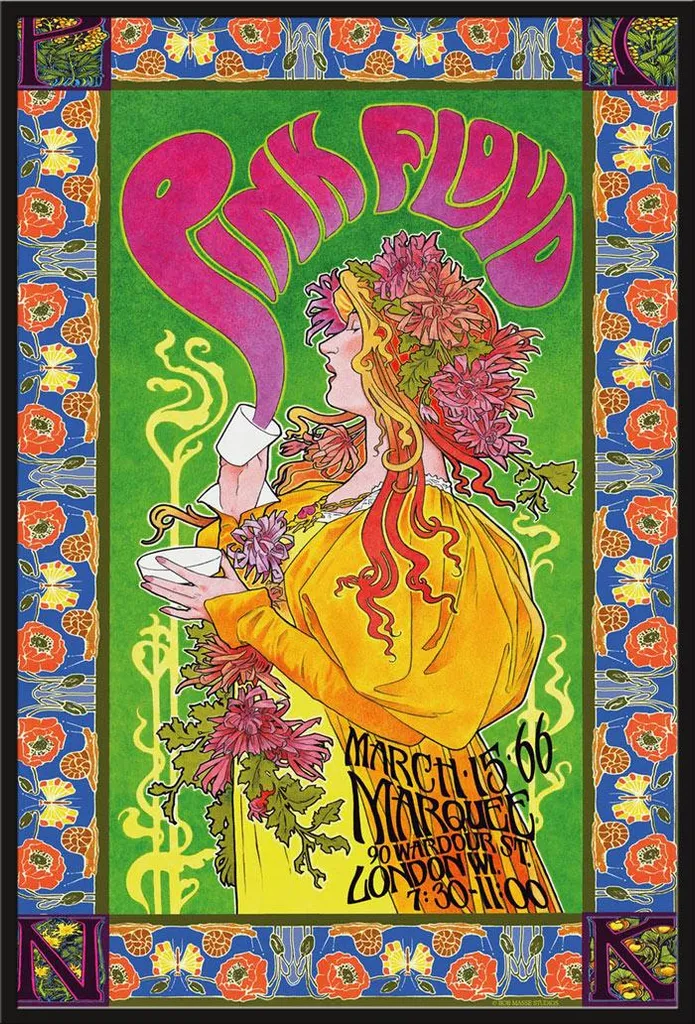 Poster Pink Floyd 1966 avec cadre Shinsuke Maxi noir 61x91.5 cm