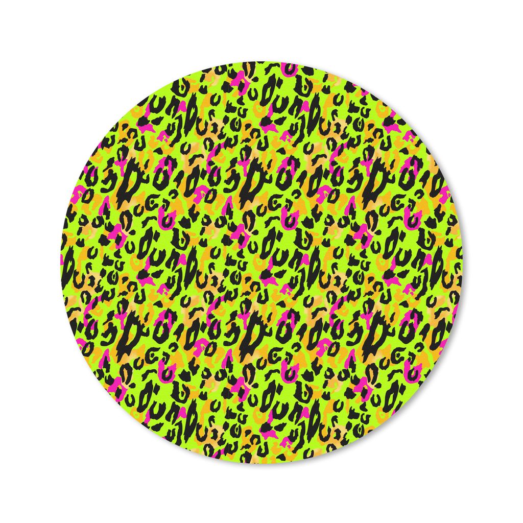 MuchoWow Mauspad Mousepad Pantherdruck - Neon - Gelb - Rosa 20x20 cm - Mousepads - Maus Mat - Pad - Mausunterlage - Schreibtischmatte