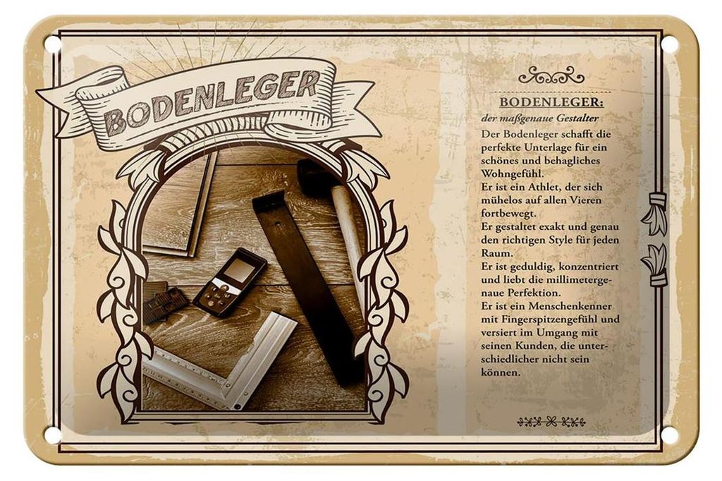 Blechschild Berufe 18x12cm Bodenleger exakt geduldig perfekt Schild
