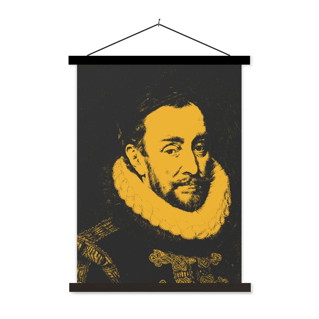 MuchoWow Textilposter Wilhelm von Oranien - Adriaen Thomasz - Gelb - Schwarz 90x120 cm mit schwarzem Rahmen - Dekoration