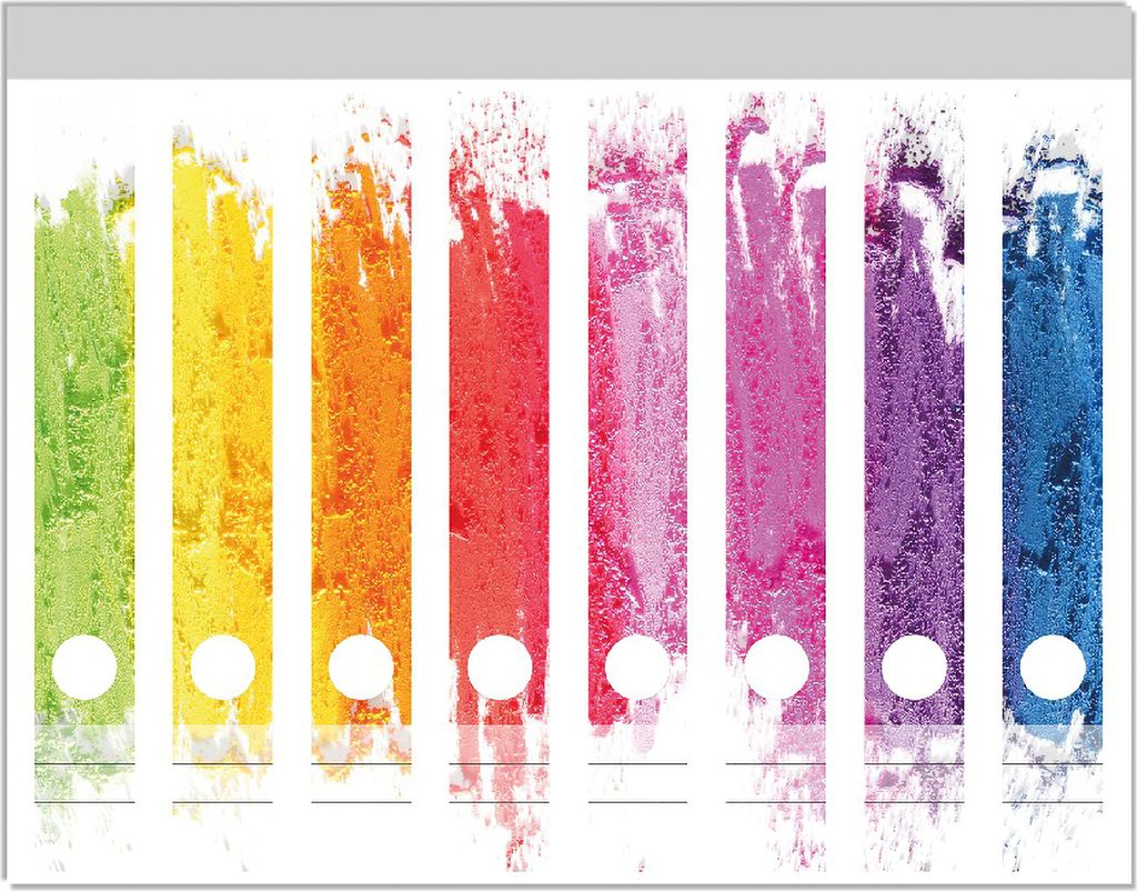 Wallario Ordnerrücken Sticker, selbstklebend für schmale Ordner, 8 Stück, Motiv Regenbogenstreifen auf weißem Hintergrund - Bunter Anstrich