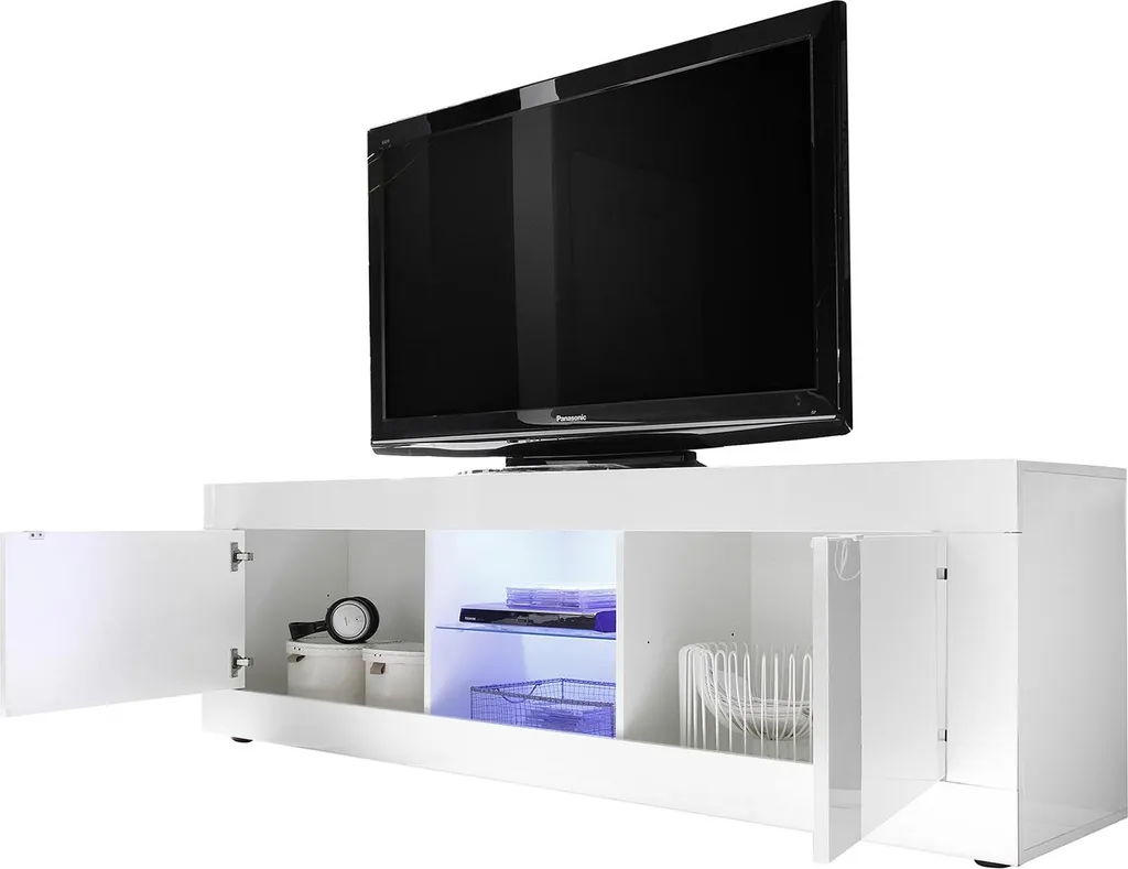 Meuble TV Massaia 180x43x56 cm Blanc Brillant - Fabrication Italie