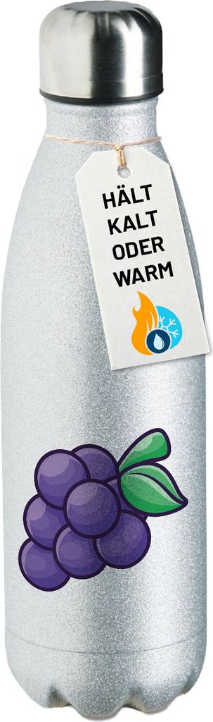 Huuraa Trinkflasche Traube Comic 500ml Silver Edelstahl Wasserflasche Trinkflasche Geschenkidee