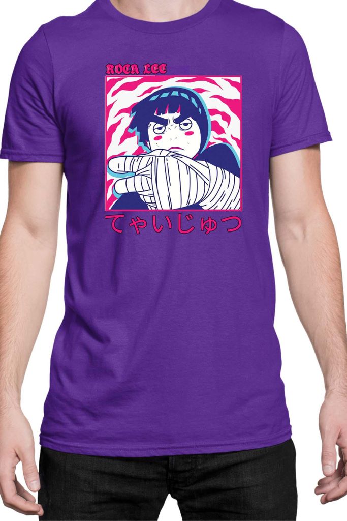Herren T-Shirt Naruto Rock Lee 02, Man S / Lila