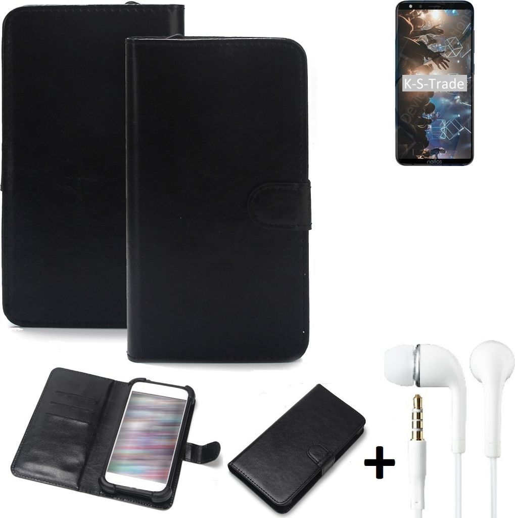 K-S-Trade Wallet Case Handyhülle kompatibel mit TP-LINK Neffos C7 Lite Schutzhülle Flip cover Flipstyle Tasche Hülle Flipcover Slim Bumper schwarz