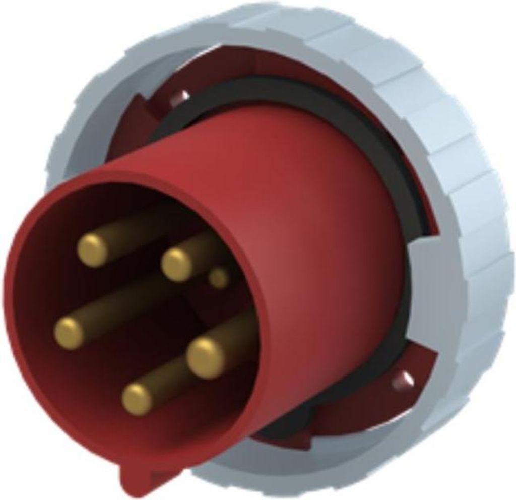 Amphenol 63 Ampere CEE Einbausteckverbinder 5-polig (3P+N+PE) Stift, Kodierung 6h rot 200/346V bis 240/415V Frequenz 50