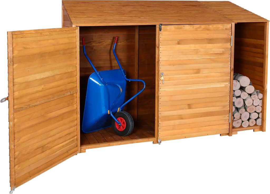 Geräteschuppen MCW-J75, Geräteschrank Gerätehaus, Holz gebeizt MVG-, 180x250x93cm naturfarben