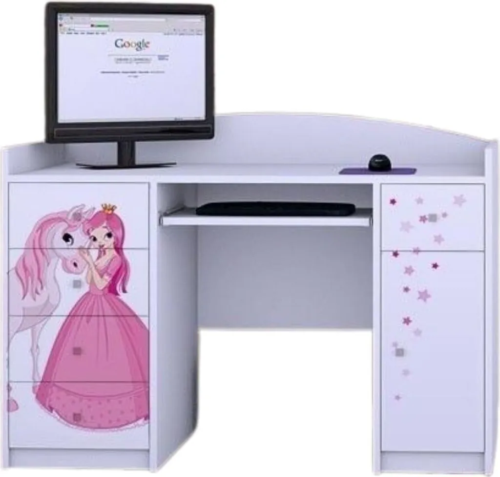 Table d'ordinateur Happy Babies avec support clavier et 5 tiroirs blanc