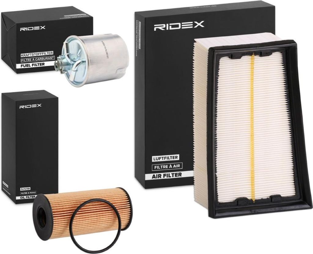 RIDEX Filterset Inspektionspaket Filtersatz für AUDI A4 Avant (8ED, B7) für BMW 5 Limousine (F10) 3 Coupe (E92) für RENAULT Clio III Schrägheck