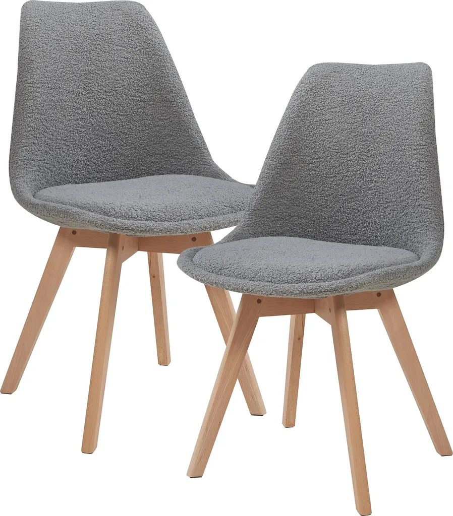 Sedia da Pranzo Fläten Bouclé Grigio | Eleganza Set da 2 Sedie
