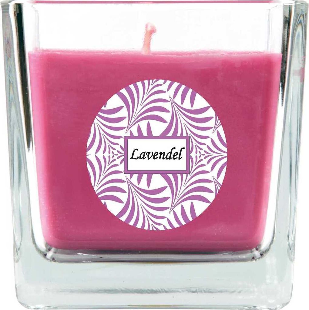 Duftkerze mit Schriftzug "Lavendel" im Viereck Glas, 190g Wachs - Brenndauer ca.: 50 Stunden, Kerze im Glas in Geschenkverpackung