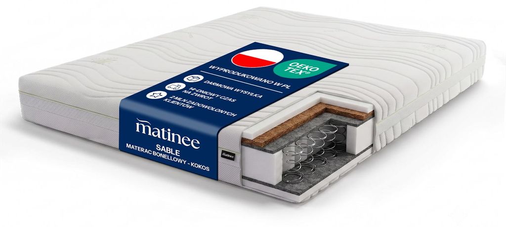Matratze 100 x 200 cm H3/H4, 7-Zonen Bonell-Federkern, Bezug, beidseitig – Sable