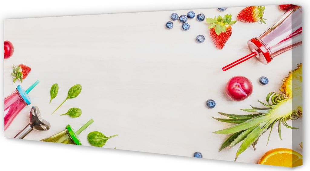 Leinwandbild 125x50 Wandkunst Cocktails Flaschen Strohhalme Spinat