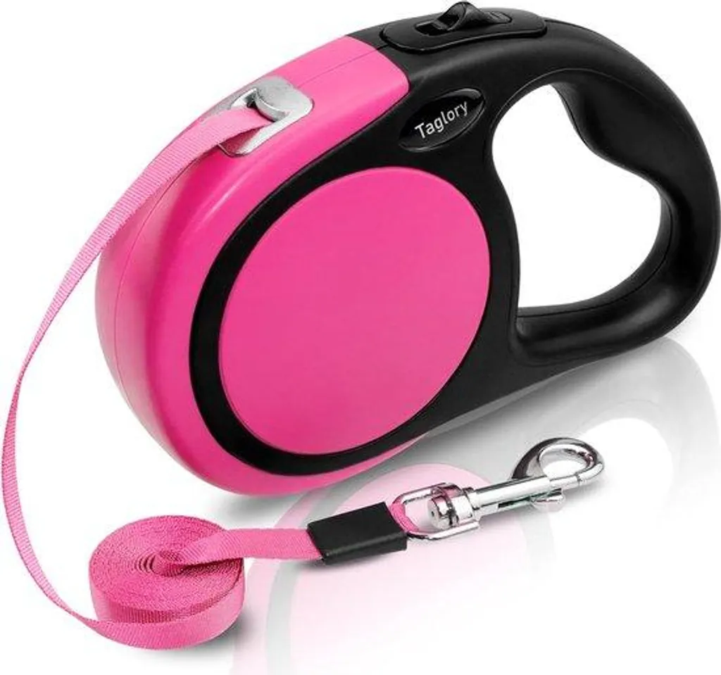 Laisse enrouleur pour chien 20kg rose de 5 mètres avec frein de sécurité - 2