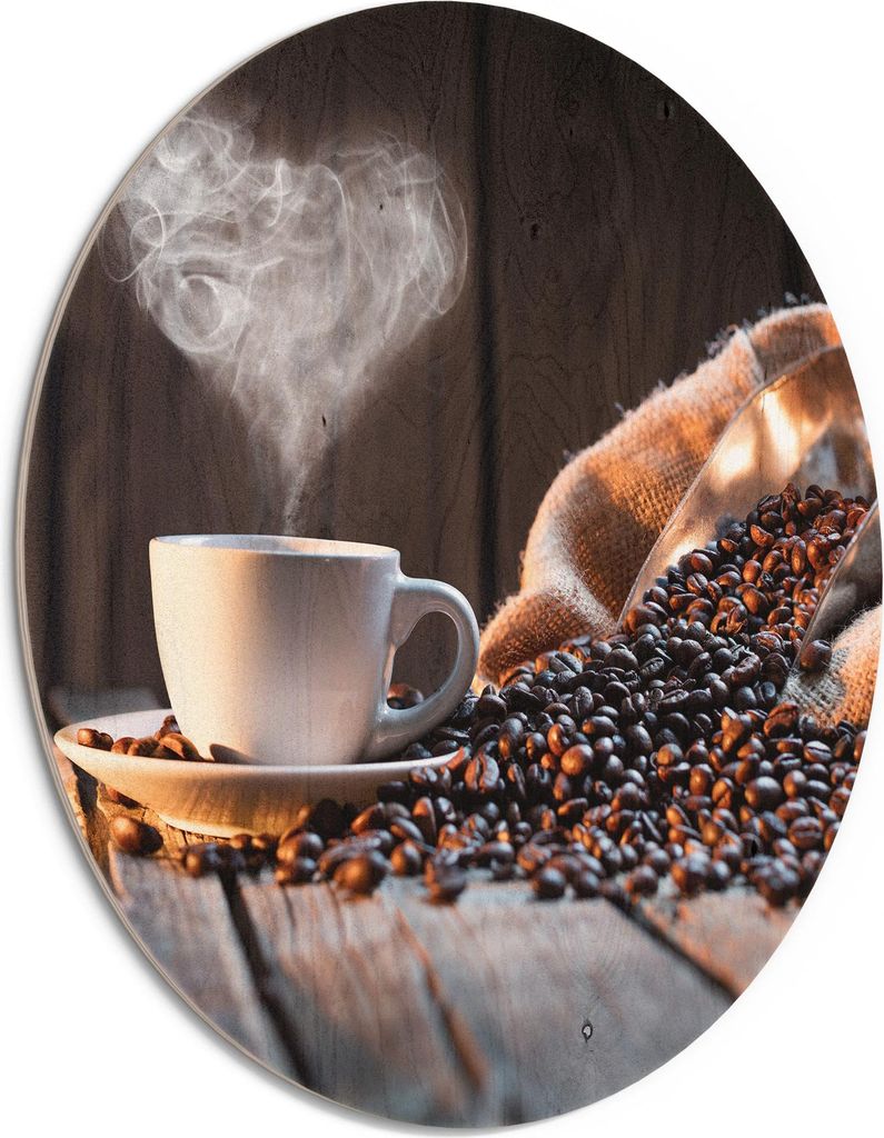 DEQORI Holzbild Ø 50 cm 'Rustikale Kaffeeliebe' Bild auf Holz Wandbild Kunstdruck