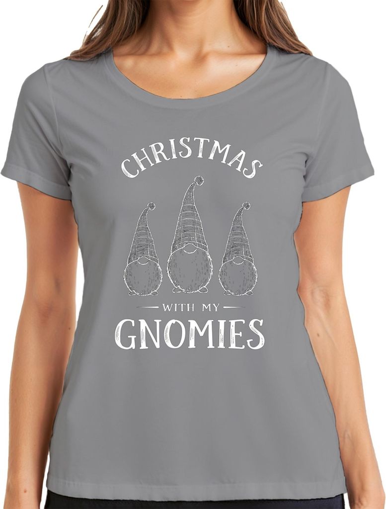 Christmas with my Gnomies Weihnachten Weihnachtswichtel Gnome Damen T-Shirt, Grau, XXL