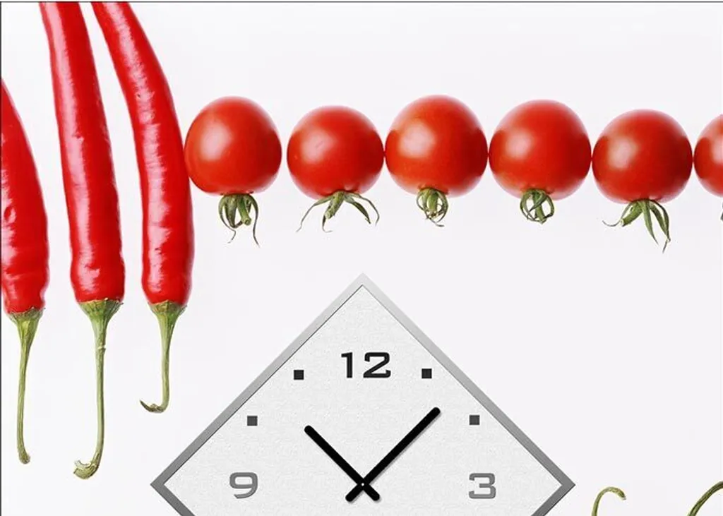 Horloge de cuisine stylée Dixtime - Pendule murale déco Poivron Tomate