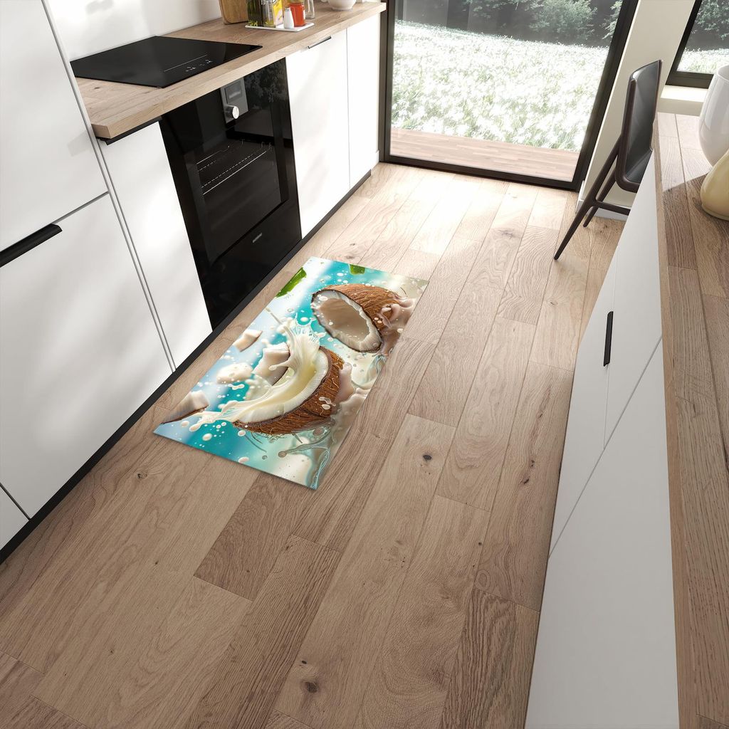 Küchenteppich 60x120cm rutschfest & abwischbar PVC Läufer - Kokosnuss Splash