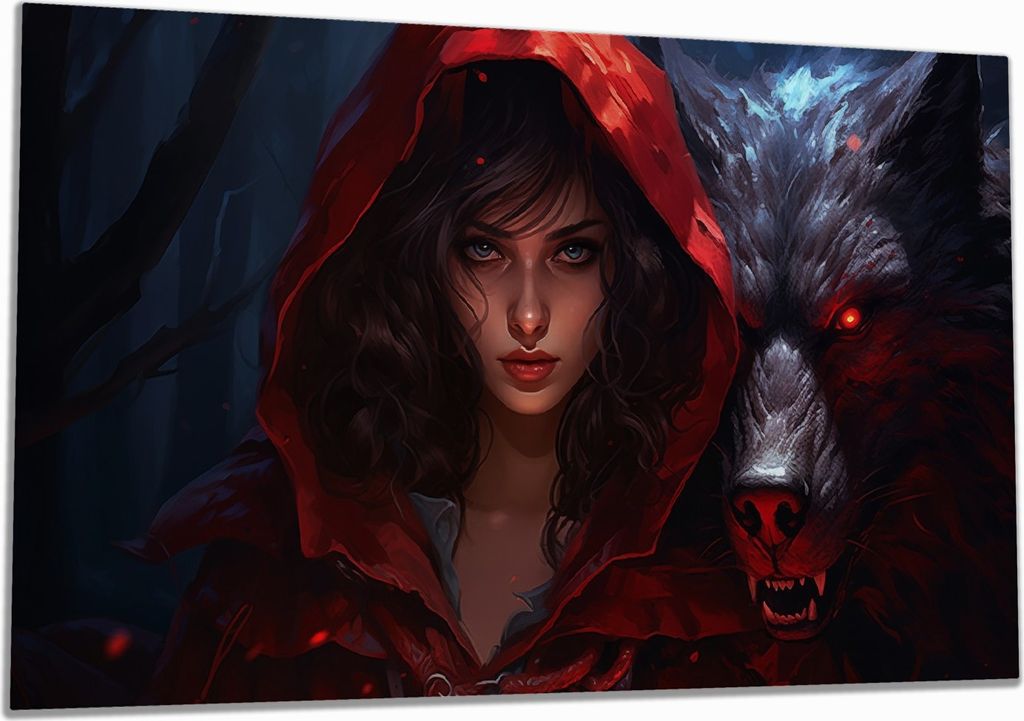 Wallario Herdabdeckplatte aus Glas, Größe 90 x 52 cm 1-teilig, Motiv Das Mädchen und der Wolf