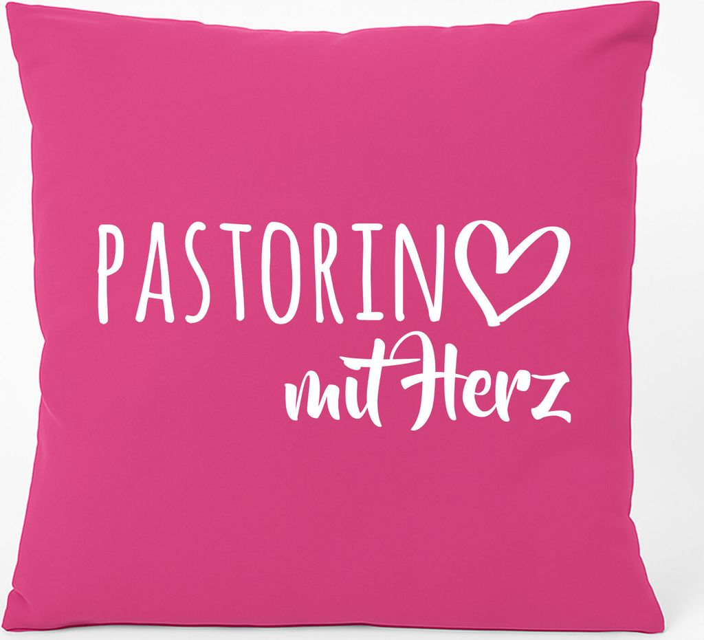 Huuraa Kissen Pastorin mit Herz 40x40cm mit Füllung Fuchsia Produktbild 