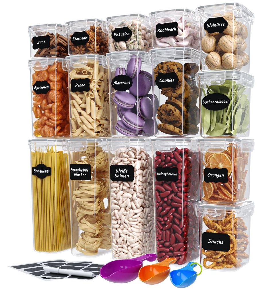 16-tlg. WELLGRO Vorratsdosen Set mit Etiketten inkl. Produktbild 