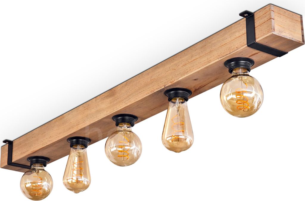 Bollengo moderne Deckenlampe aus Metall/Holz in Schwarz/Natur