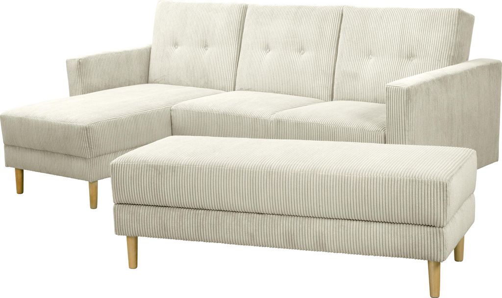 Max Winzer Funktionssofa mit Hocker Just Cool - Cordstoff creme - Maße: 230 x 144 x 92 cm