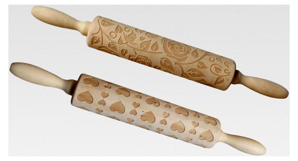 Geprägtes Nudelholz 2 Stück mit Rosenmuster für Kekse, Pizza und Gebäck