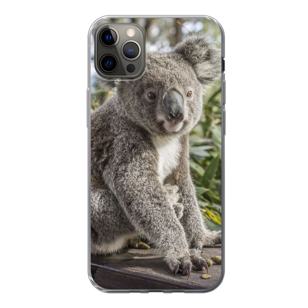 MuchoWow Handyhülle Schutzhülle Hülle für iPhone 13 Pro Max Koala - Holz - Pflanzen - Kinder - Jungen - Mädchen Silikon Softcase Handy Hüll...