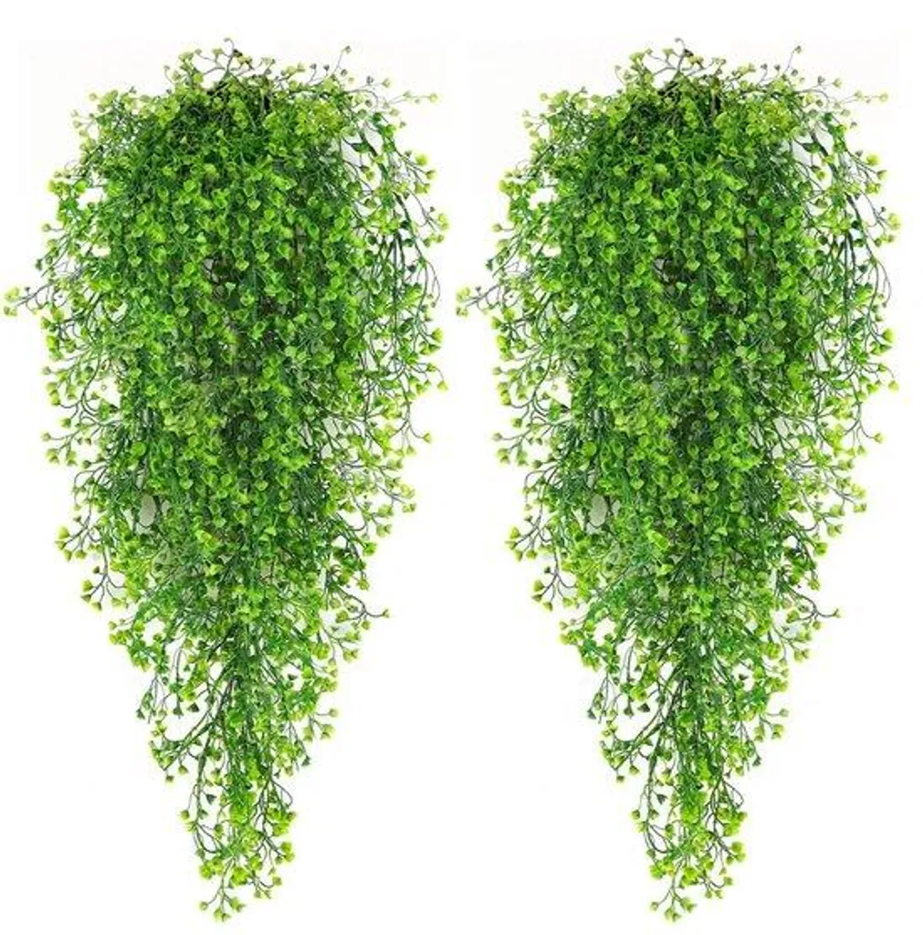 Lot de 2 Plantes Artificielles Tombantes Vertes en Plastique de 80cm