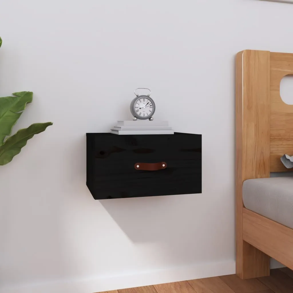 Comodino Sospeso Nero 40x29,5x22 cm | Legno Pino Massello Furniture 2025