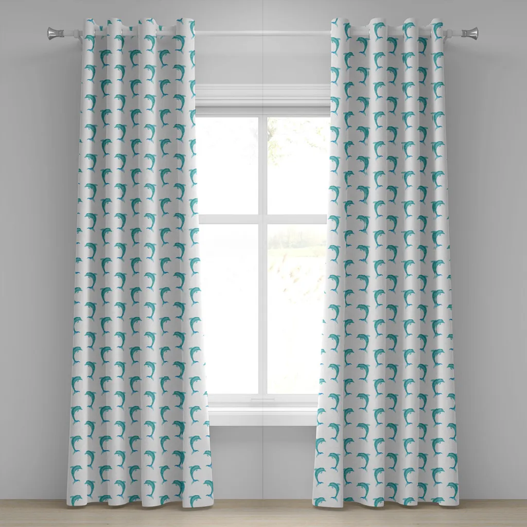 Paire de rideaux déco océan ludique aqua et blanc - Format 280x225 cm