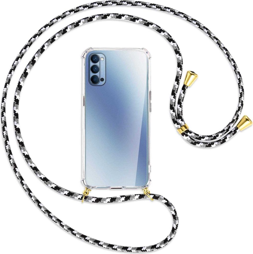 Handykette Backcover-Schutzhülle mit Band (Metall goldfarben) für Oppo Reno4 5G - schwarz/grau/weiß