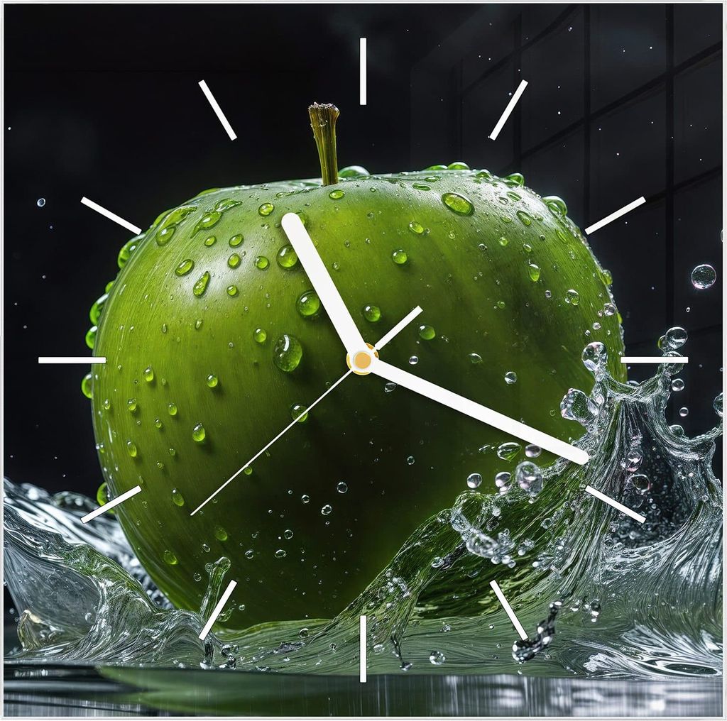 Wanduhr aus Glas mit Motiv Apfel im Wasser- 30 x 30 cm - inkl. Aufhängesystem