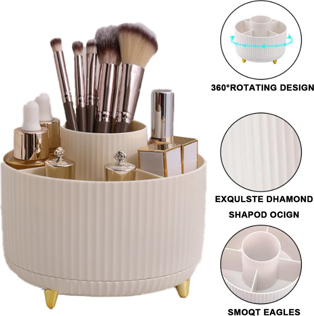 Kosmetik Make Up Organizer, 360°Drehbarer Pinsel Organizer, Lidschattenpinsel Lippenstift Etui, Aufbewahrung Kosmetik(Milchig weiß)