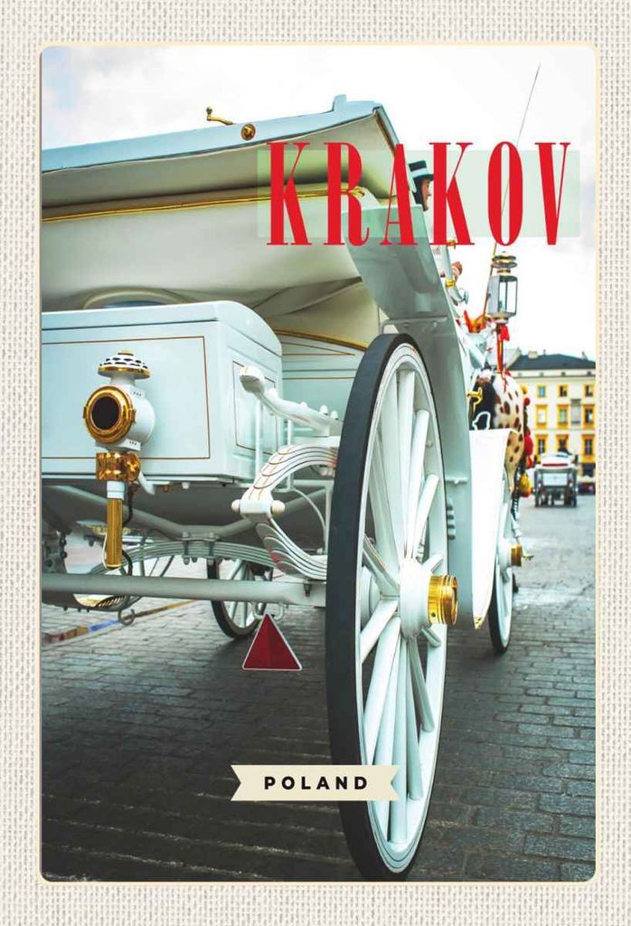 vianmo Holzschild 30x20 cm Krakow Polen weiße Pferdekutsche Bildmotiv Reisemotiv Abenteuer Reisen