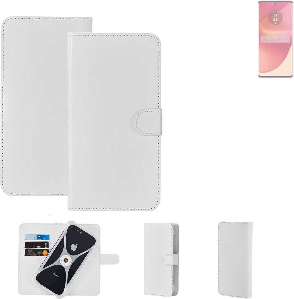 K-S-Trade Handy Hülle Schutz Hülle kompatibel mit Motorola Edge 50 Fusion LATAM Cover Case Bookstyle Bumper weiß 1x