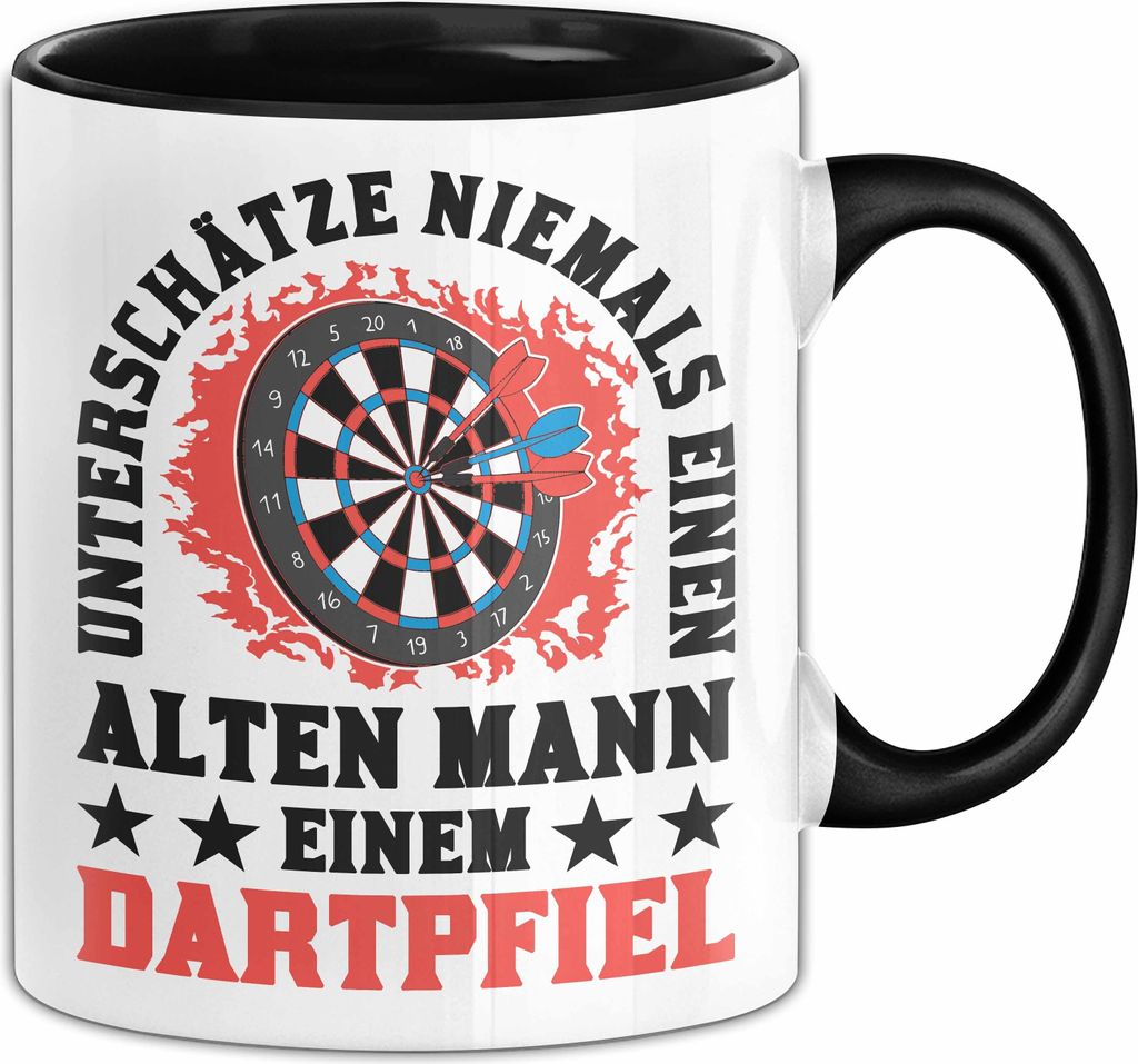 Unterschätze Niemals Einen Alten Mann Mit Einem Dartpfeil Tasse Geschenk (Schwarz)