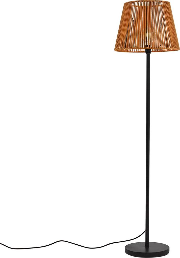 QAZQA - Japandi Outdoor-Stehleuchte I Stehlampe I Standleuchte I Lampe I Leuchte schwarz mit orangefarbenem Seilschirm IP44 - Virginia Jayla I Auß...