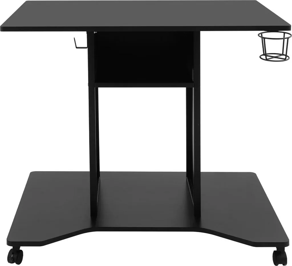 Poste de travail compact noir sur roulettes avec structure métal et U - 12