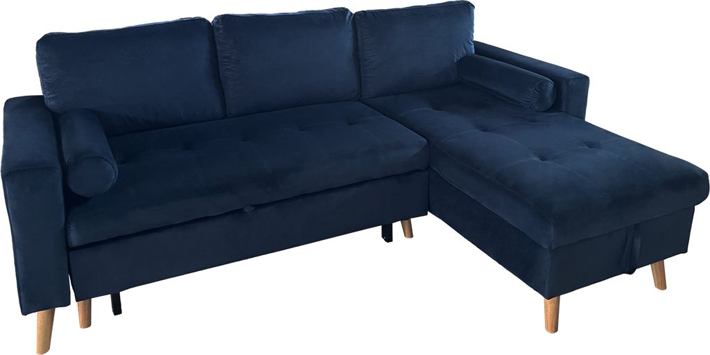 Eck-Couchgarnitur JAMES 3-Sitzer in blauem Velours
