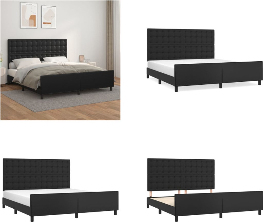 vidaXL Bettgestell mit Kopfteil Schwarz 160x200 cm Kunstleder - Bettgestell Mit Kopfteil - Bettgestelle Mit Kopfteile - Bett Mit Kopfteil - Bettrah...