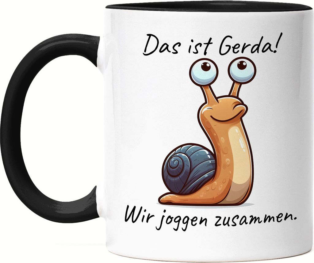 Das ist Gerda wir joggen zusammen Tasse Schwarz Joggen Lustig Freund Freundin