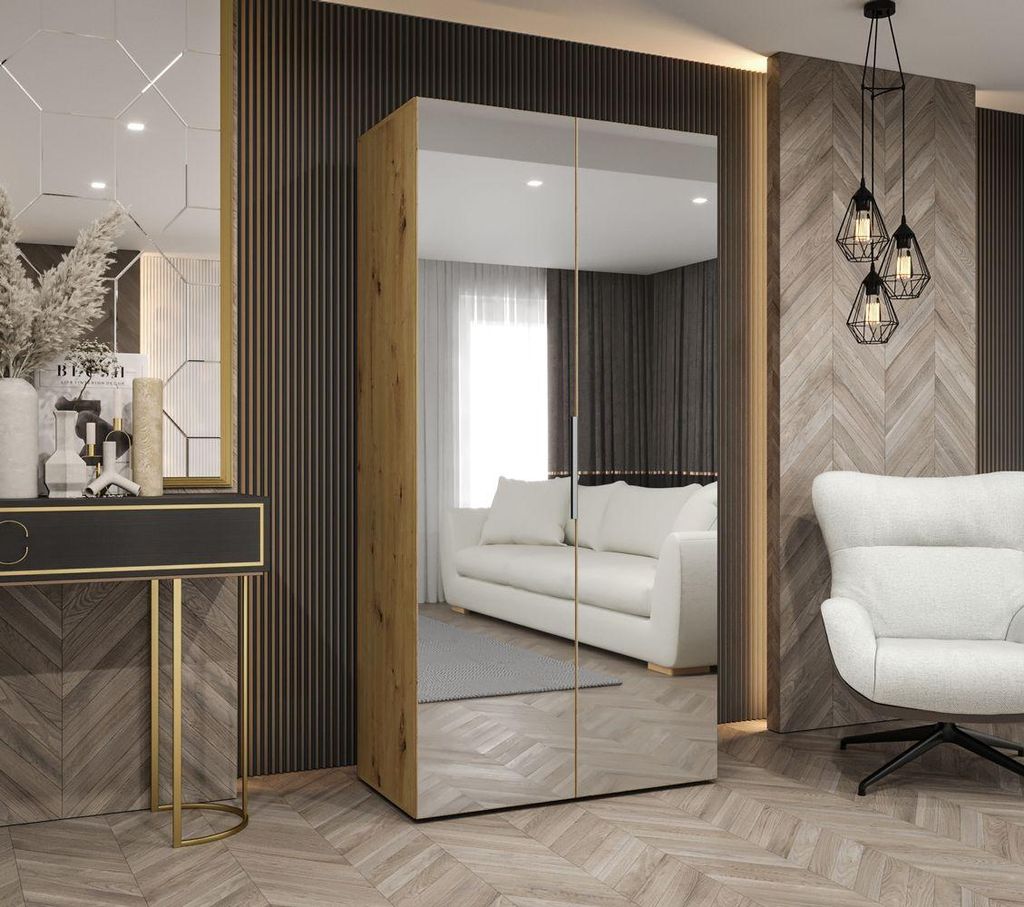 Spiegelschrank 100 cm RABIA – Eiche handwerklich / Kaschmir