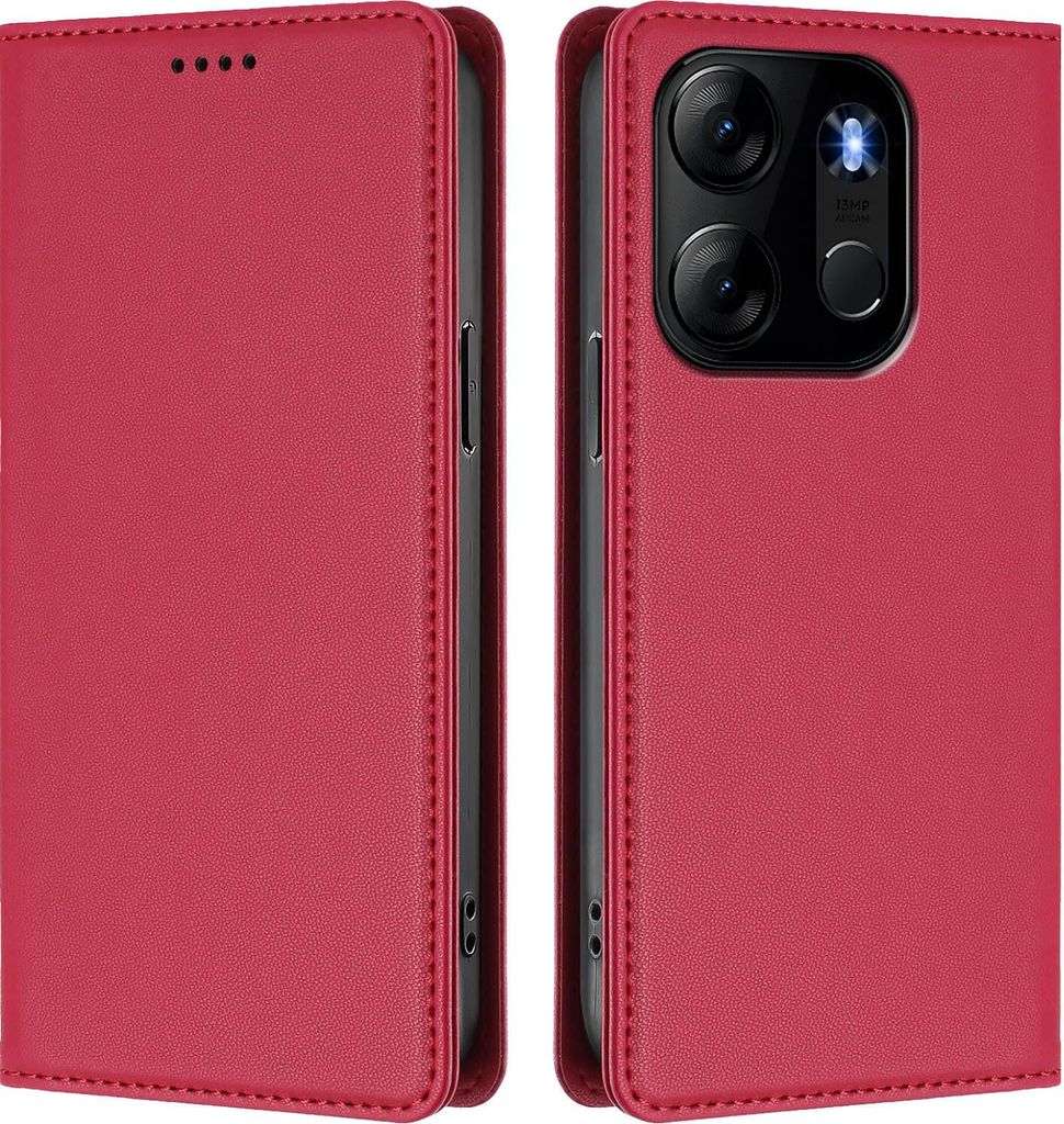 Handyhülle für Infinix Smart 7/Tecno Pop 7/Pop 7 Pro/Spark Go 2023, Kunstleder Klapphülle Stoßfeste Magnetische Hülle mit Ständer Rot