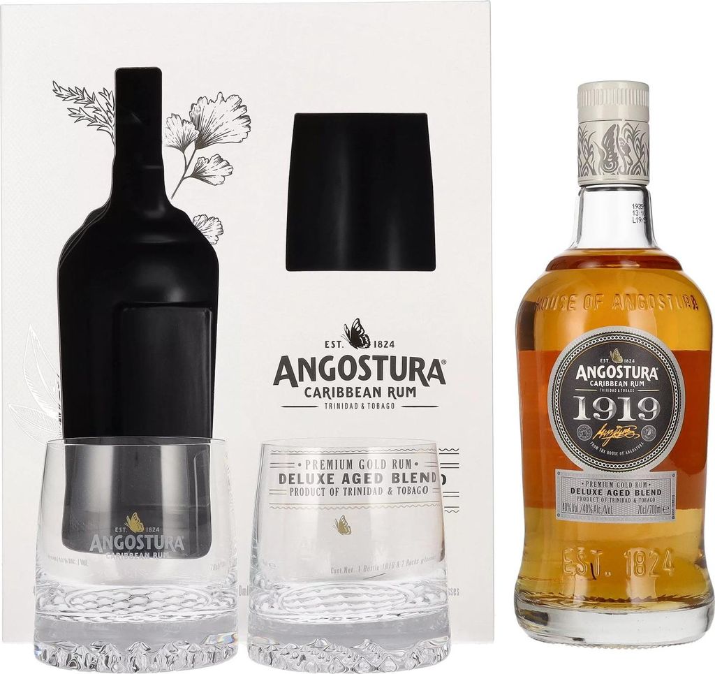 Angostura 1919 Premium Gold Rum Deluxe Aged Blend 40% Vol. 0,7l in Geschenkbox mit 2 Gläsern