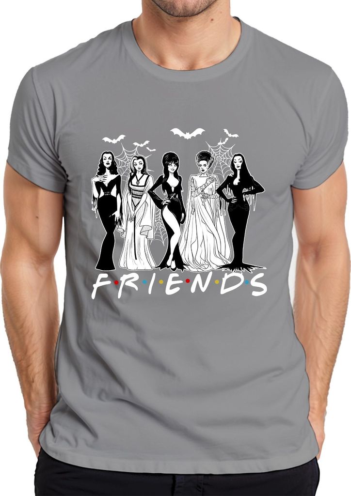 FRIENDS Halloween Gothic Vampirinnen Braut Munster Spinnenweben Herren T-Shirt, Grau, L
